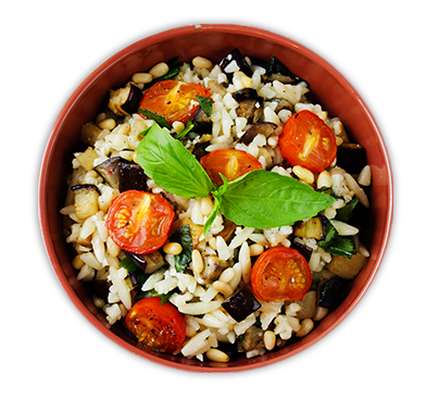 farro con melanzane e pomodorini